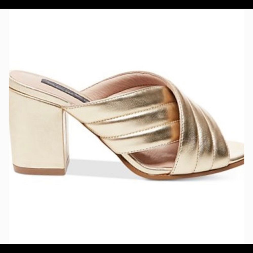 STEVEN by Steve Madden Leather Zada Gold CrissCross Front Mule